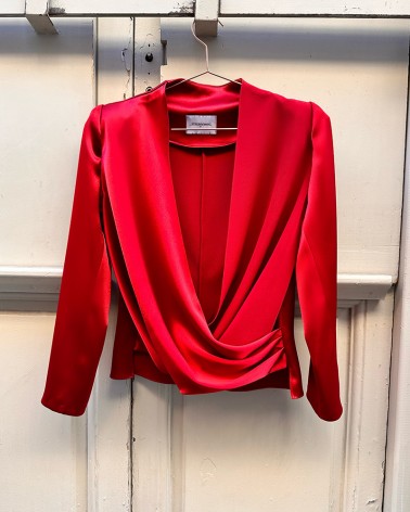 Satin deep red Drap blouse