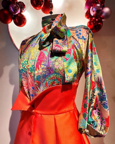 Print silk Bow blouse