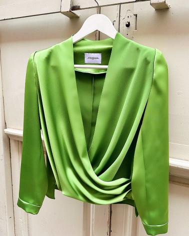 Satin bright green Drap blouse