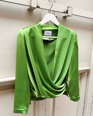 Satin bright green Drap blouse