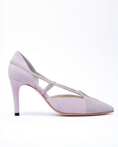 lilac bi-tone suede heel