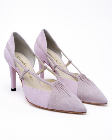 lilac bi-tone suede heel