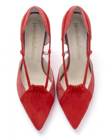 red bi-tone suede heel