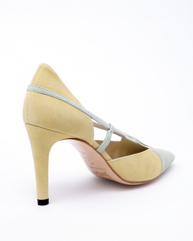 sand bi-tone suede heel