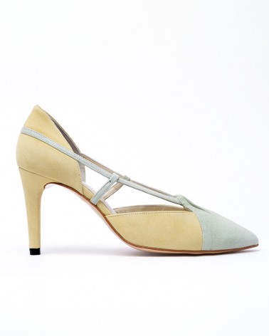 sand bi-tone suede heel