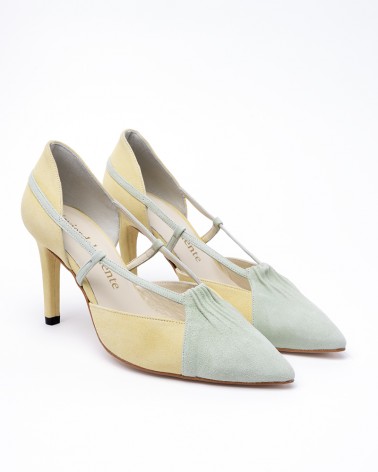 sand bi-tone suede heel
