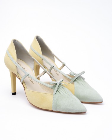 sand bi-tone suede heel