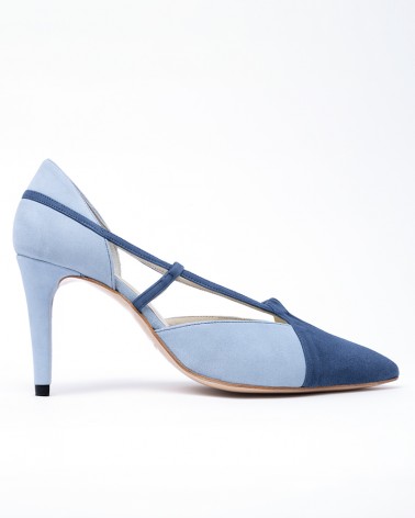 blue bi-tone suede heel