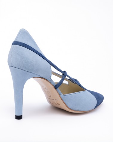 blue bi-tone suede heel