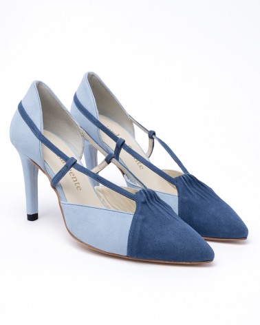 blue bi-tone suede heel