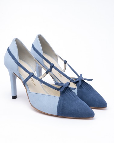 blue bi-tone suede heel