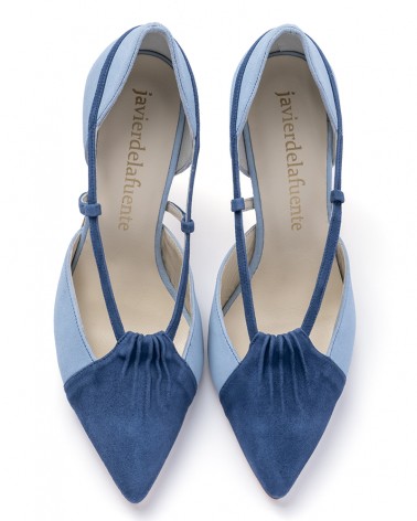 blue bi-tone suede heel