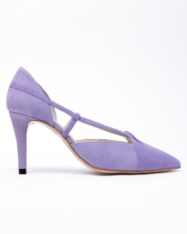 lilac bi-tone suede heel