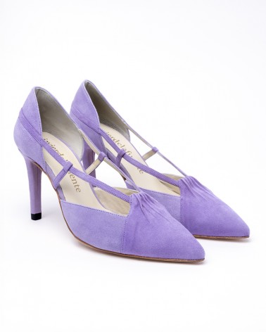 lilac bi-tone suede heel