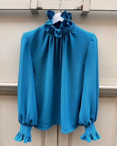 Collar ruff satin blouse