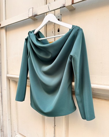 Draped boat neck top