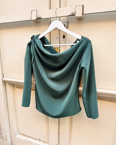 Draped boat neck top