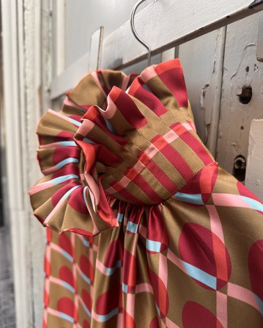 Collar ruff print silk blouse