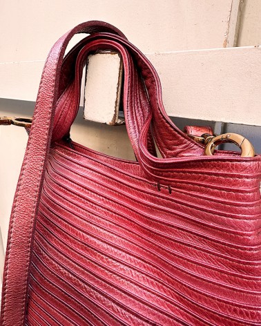 Bolsito cesta en piel borgoña