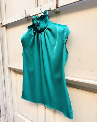 Collar ruff satin blouse