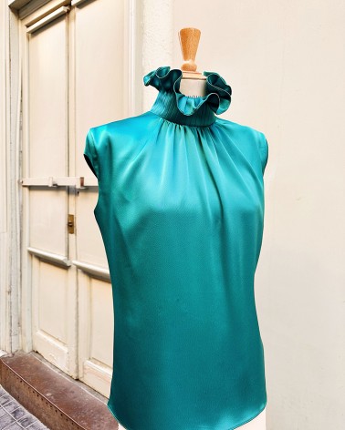 Collar ruff satin blouse
