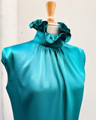 Collar ruff satin blouse