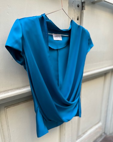 Blusa Satén drap turquesa