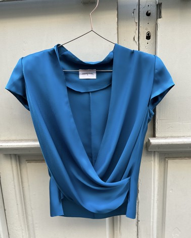 Satin  teal Drap blouse