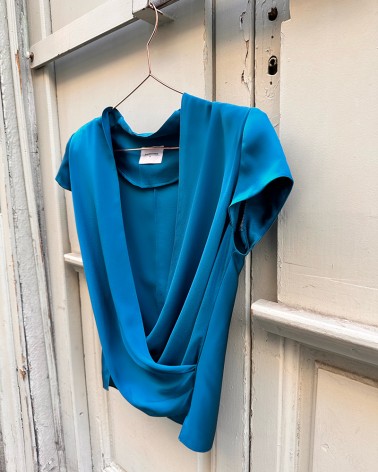 Satin  teal Drap blouse