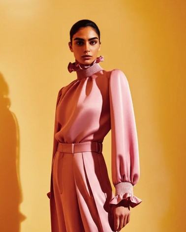 Collar ruff rose nude blouse