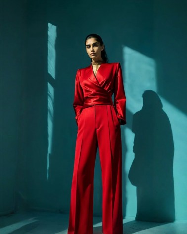 Satin deep red Drap blouse