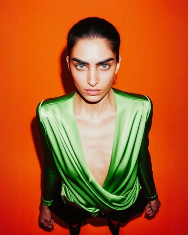 Satin bright green Drap blouse
