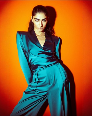 Satin bright blue Drap blouse