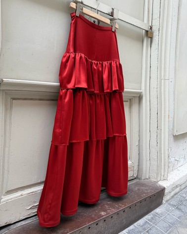 Maxi ruffled red satin Skirt