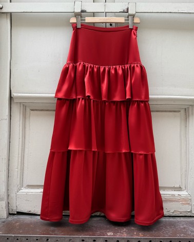 Maxi ruffled red satin Skirt