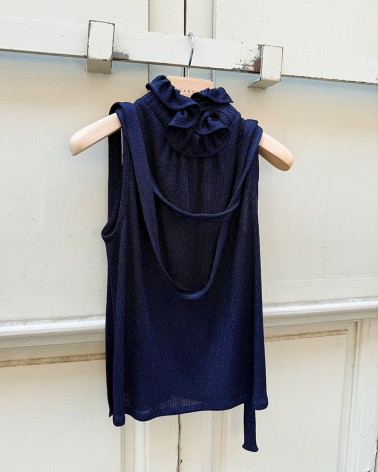 Collar ruff silk knit ribbed