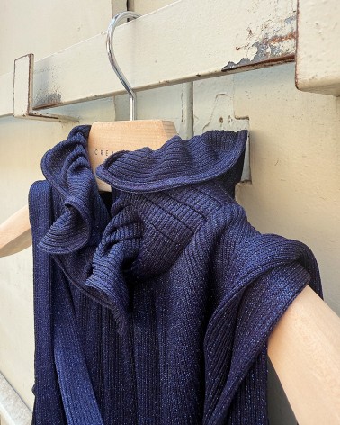Collar ruff silk knit ribbed