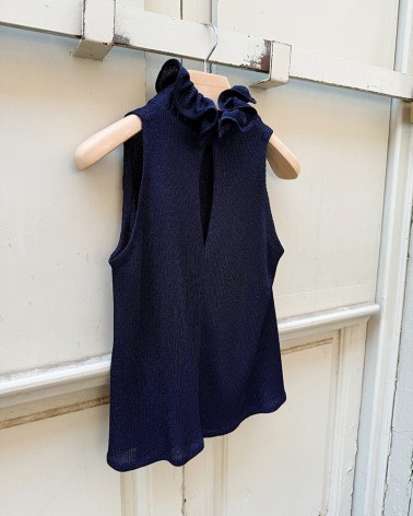 Collar ruff silk knit ribbed