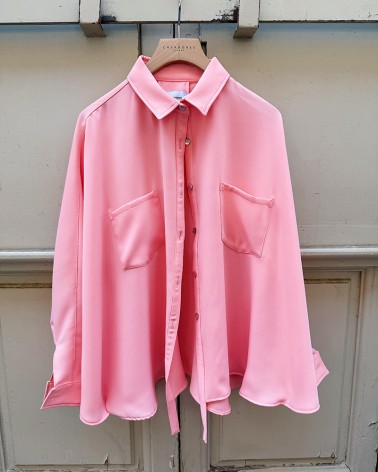Camisa evasé crep suave rosa neón