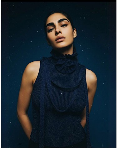 Collar ruff silk knit ribbed